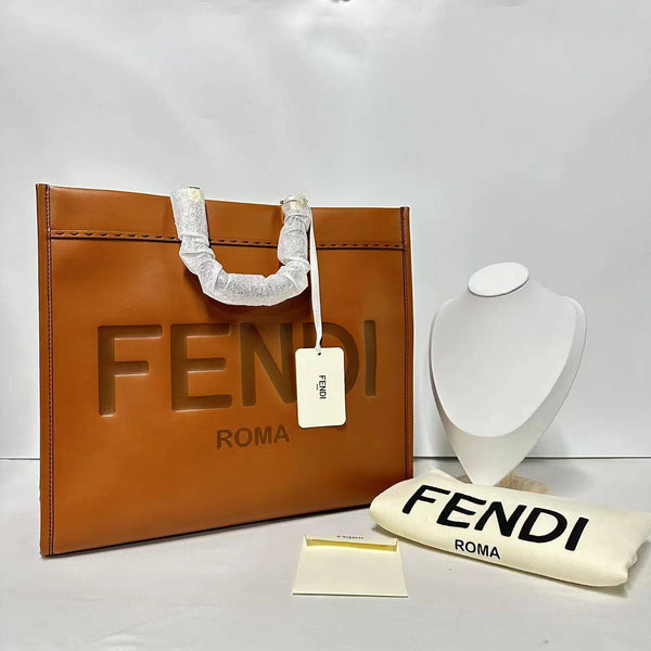 【TikTok Livestream】Fendi Sunshine Large with embossed logo lettering Brown