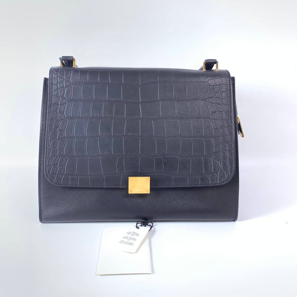 【TikTok Livestream】Celine Trapeze Croco Embossed Black Handbag