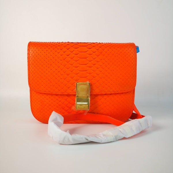 【TikTok Livestream】Celien Box Python Orange Crossbody/Shoulder Bag