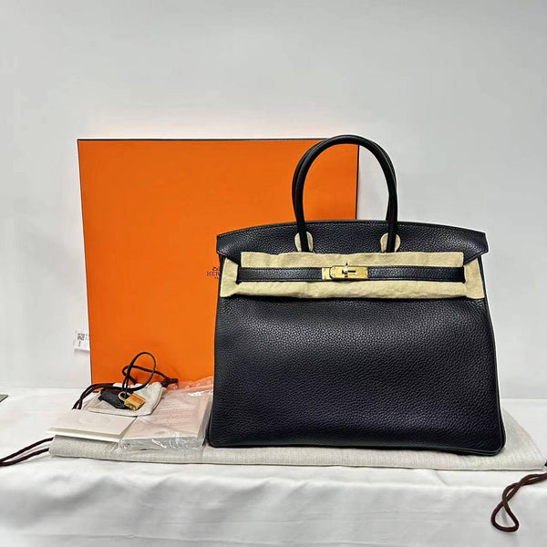 Hermes Birkin 35 Togo Black D-Stamp Gold Hardware Handbag