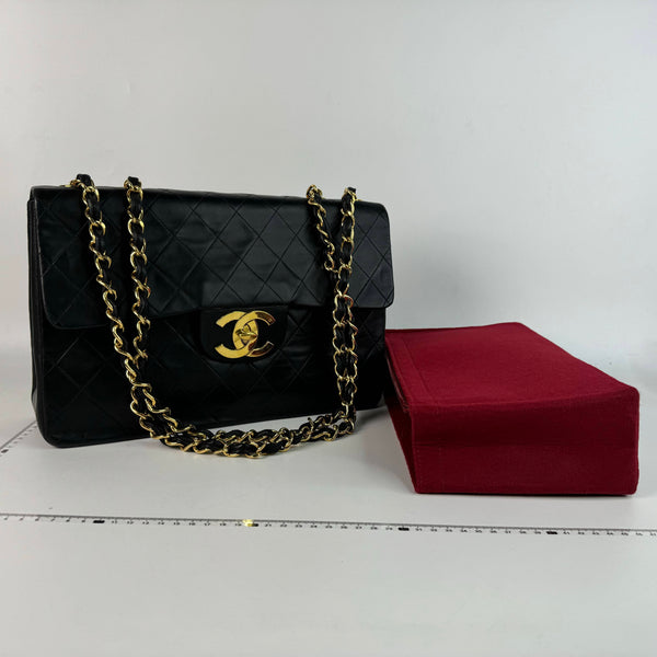 Chanel/CC Vintage CF Maxi XL Karate Gold Logo Black Matelasse Shoulder Bag