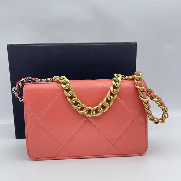 Chanel/CC Salmon Pink 19 WOC with BiColor Hardware Chain  Crossbody