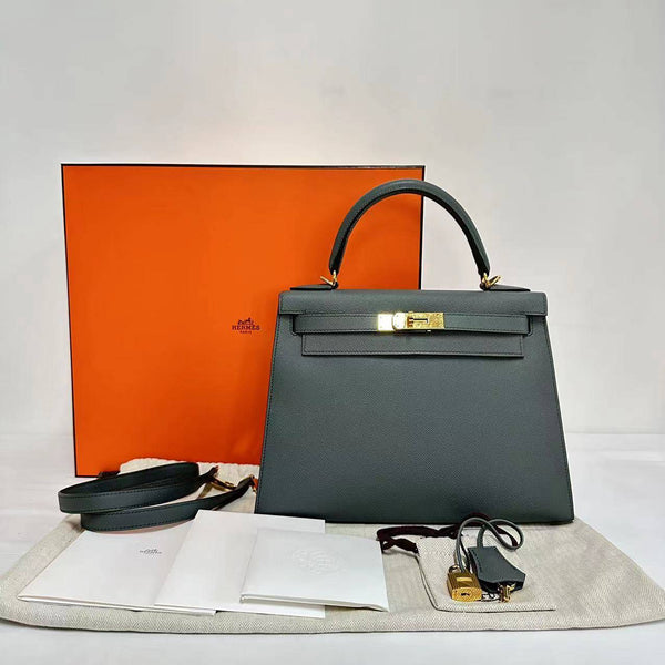 Hermes Kelly 28 Epsom Leather 63 Almond Green D-Stamp