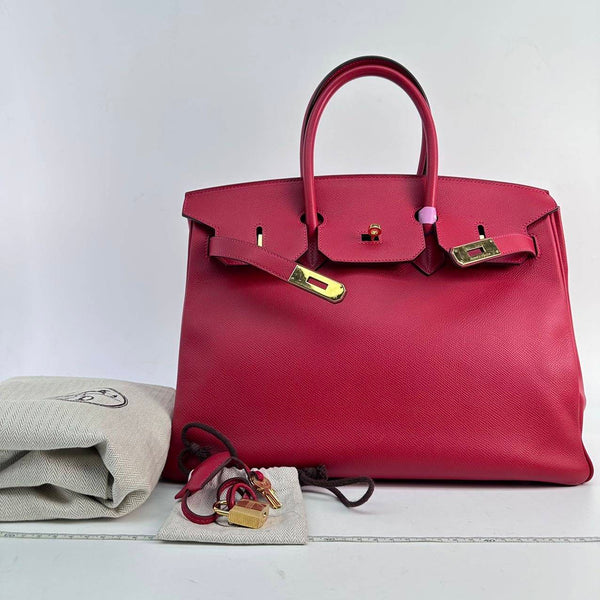 Hermes Birkin 35 Red Togo Leather Squared-Q Stamp with Gold Hardware Handbag