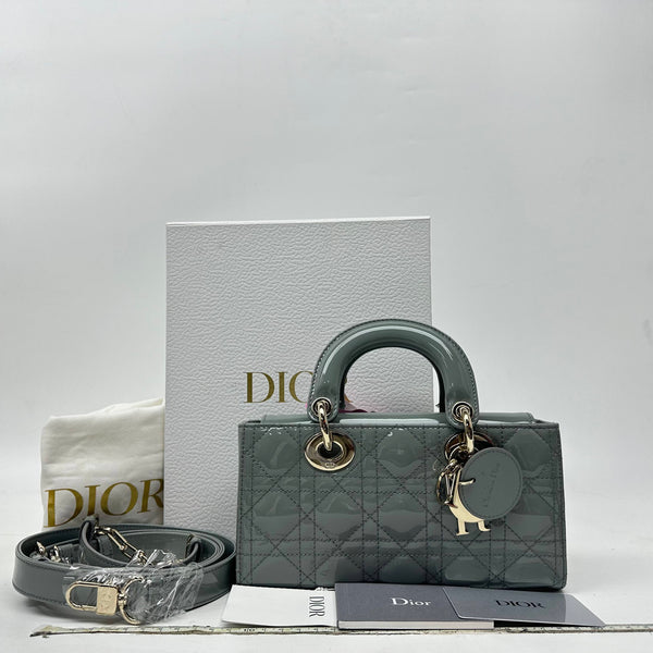 【TikTok Livestream】Dior/CD Lady Dior D-Joy Small Patent Grey Shoulder Bag