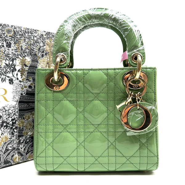 【TikTok Livestream】Dior/CD LadyDior Mini Quilted Patent Green Shoulder Bag/Handbag