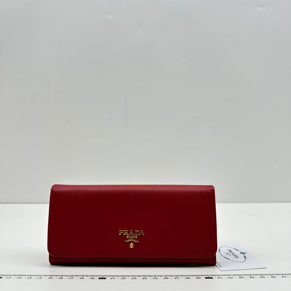 【TikTok Livestream】Prada Flap Saffiano Red Wallet