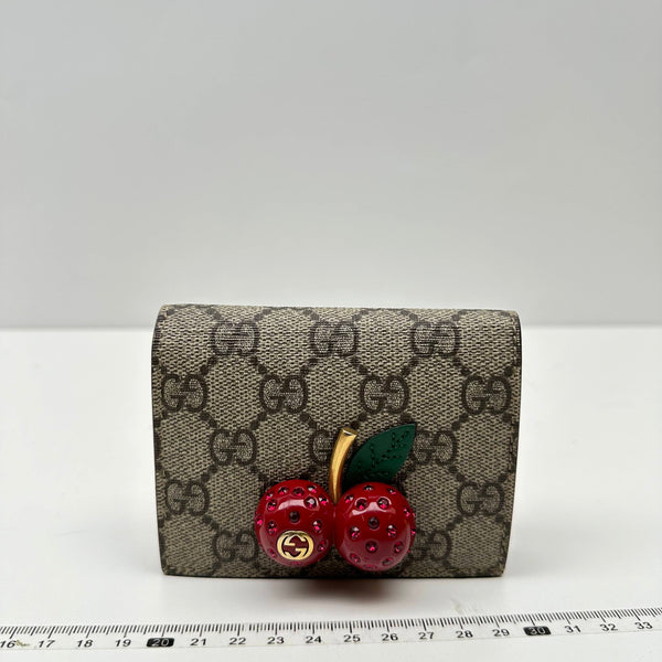 【TikTok Livestream】GUCCI Supreme Monogram Cherry Embellished Card Case Wallet