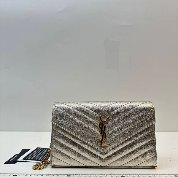 【TikTok Livestream】Saint Laurent/YSL Cassandre Envelope Crackled Metallic Gold Crossbody