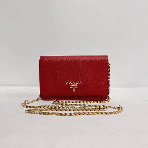 【TikTok Livestream】Prada Metal Saffiano Red WOC Crossbody