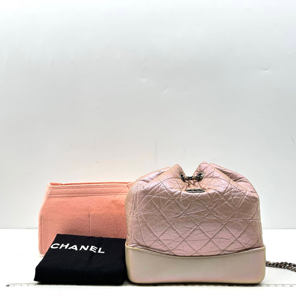 Chanel/CC Gabrielle lridescent Aged Calfskin Light Pink Backpack