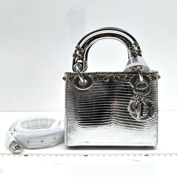 【TikTok Livestream】Dior/CD LadyDior Mini Silver Lizard Shoulder Bag