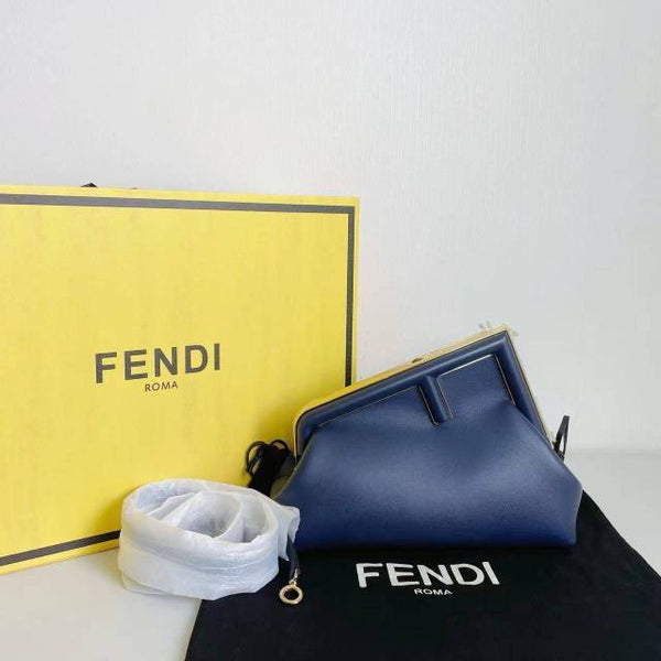 【TikTok Livestream】Fendi First Small Dark Blue Clutch/Shoulder Bag