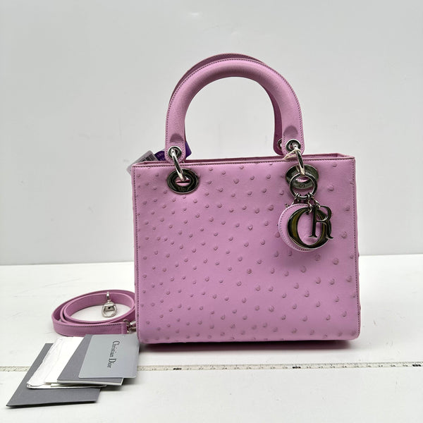 【TikTok Livestream】Dior/CD LadyDior Medium Light Lilac Ostrich Shoulder Bag