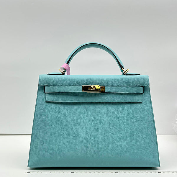 Hermes Kelly 32 Blue Atoll Shoulder Bag