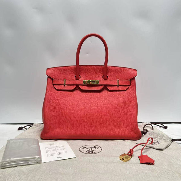 Hermes Birkin 35 S5 Rouge Tomato Handbag Squared-R Stamp Togo