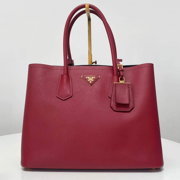 【TikTok Livestream】Prada Saffiano Cuir Double Medium Red