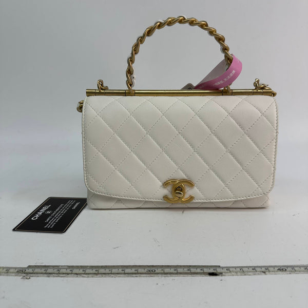 Chanel/CC La Parisienne White Top Handle Flap Bag Shoulder Bag/Handbag