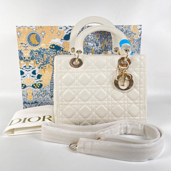 【TikTok Livestream】Dior/CD LadyDior Medium White Shoulder Bag/Handbag