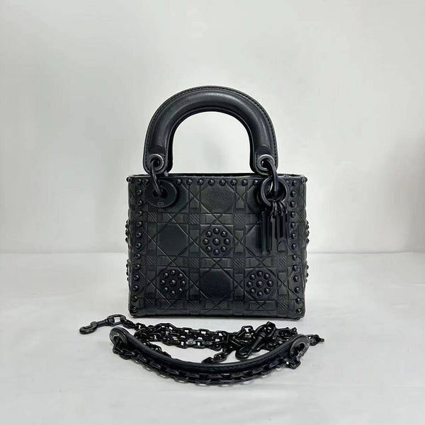 【TikTok Livestream】Dior/CD LadyDior Mini Black Studded Flower Limited Edition Shoulder Bag/Handbag