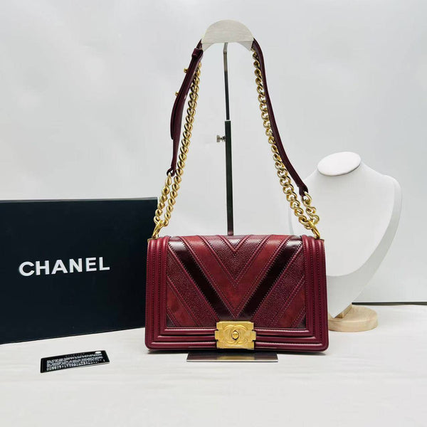 Chanel Le Boy Medium Chevron Burgundy Crossbody