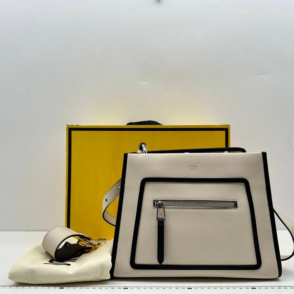 【TikTok Livestream】Fendi Runaway Satchel Small Off White/Black