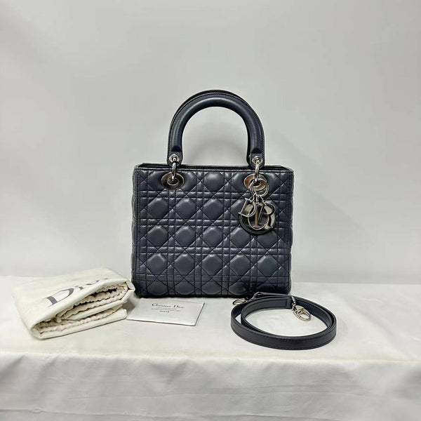 【TikTok Livestream】Dior/CD LadyDior Medium Grey Shoulder Bag/Handbag