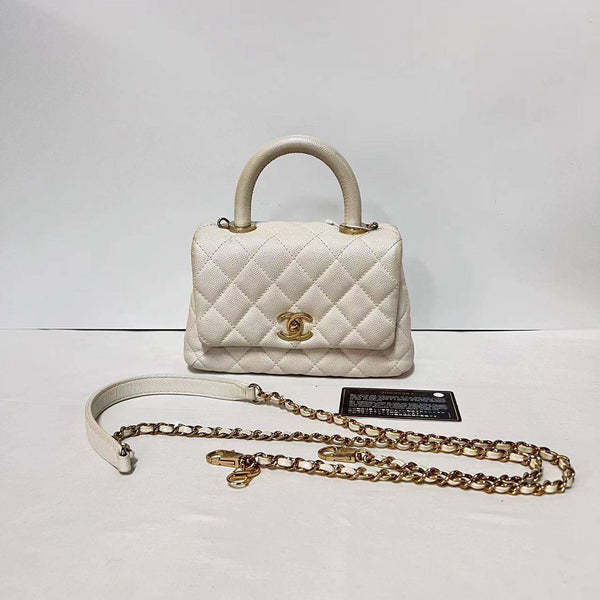 Chanel/CC Coco Mini Top Handle Iridescent Caviar Off White Shoulder Bag