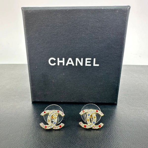 【Jewelry】Chanel/CC Multicolor Crystal Gold Plated Earrings