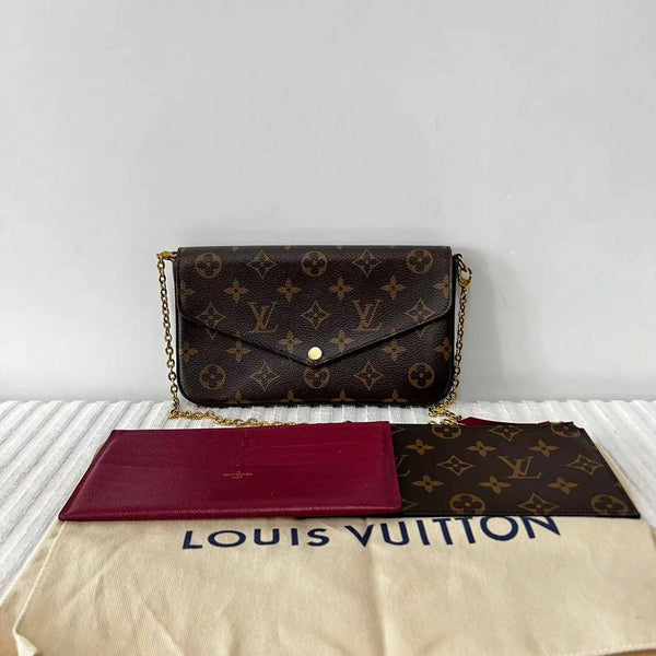 【TikTok Livestream】Louis Vuitton/LV Pochette Felicie Coated Canvas Monogram/Plum Red Crossbody