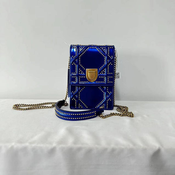 【TikTok Livestream】Dior/CD Diorama Vertical Clutch on Chain Blue Crossbody