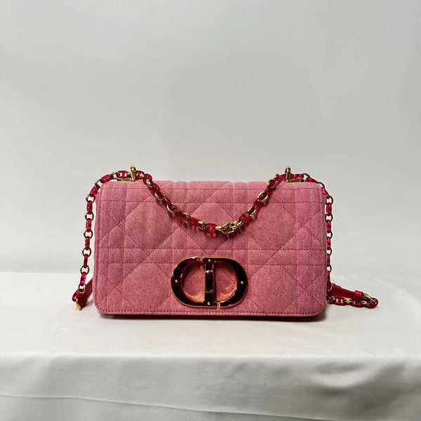 【TikTok Livestream】Dior/CD Caro Medium Cannage Denim Pink Shoulder Bag