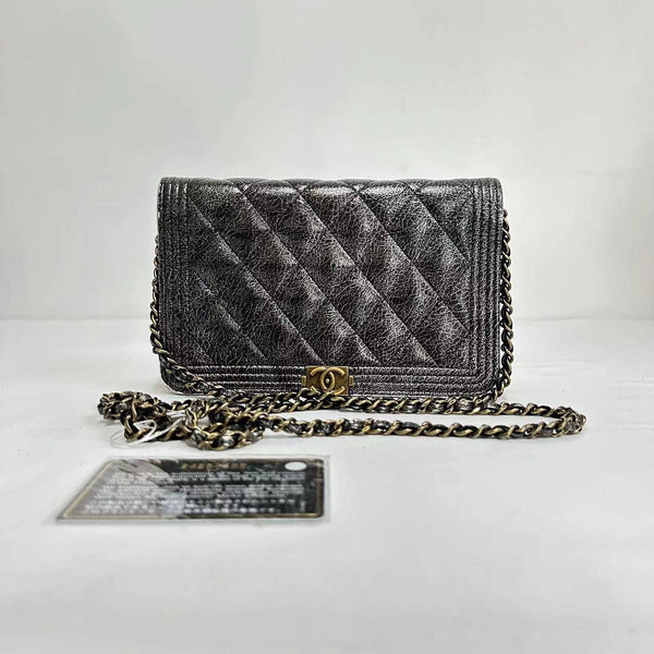 Chanel/CC Le Boy Metallic Grey WOC Crossbody