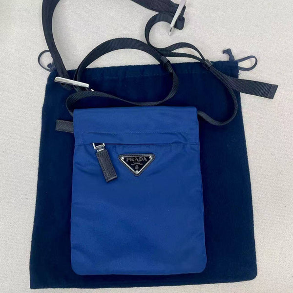 【TikTok Livestream】Prada Nylon Flap Double Blue Crossbody