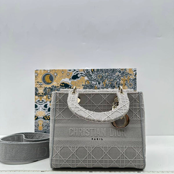 【TikTok Livestream】Dior/CD LadyDior D Lite Medium Cannage Grey Shoulder Bag