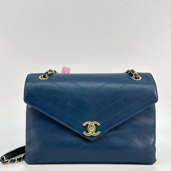 Chanel/CC Chevron Stitched Blue Flap Bag Shoulder Bag