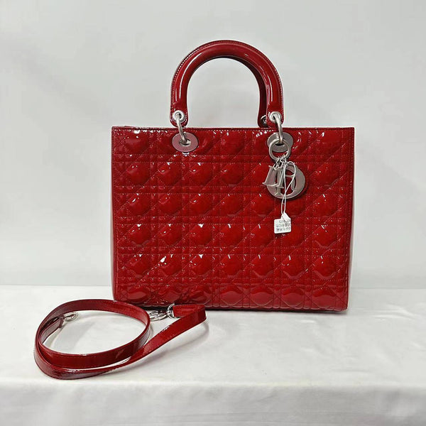 【TikTok Livestream】Dior/CD LadyDior Large Patent Red Cannage Quilted Shoulder Bag/Handbag