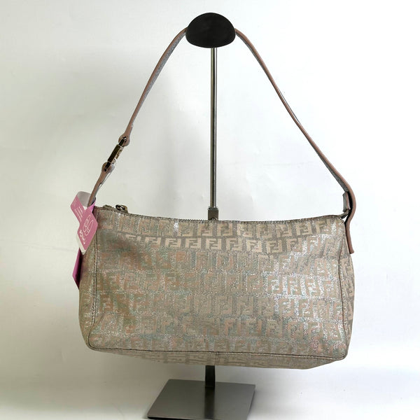 【TikTok Livestream】Fendi Baguette Beige/Silver Glitter Shoulder Bag