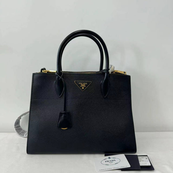 【TikTok Livestream】Prada Cuir Double Small Saffiano Black Special Edition Shoulder Bag/Handbag