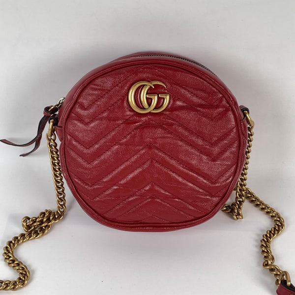 【TikTok Livestream】Gucci/GG GG Marmont Mini Round Matelasse Red Crossbody