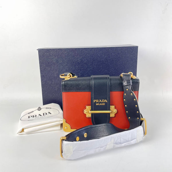 【TikTok Livestream】Prada Cahier Mini Patent Leather Black/Brown Crossbody