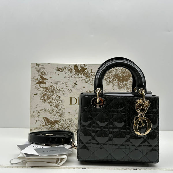 【TikTok Livestream】Dior/CD LadyDior Small Cannage Quilted Patent Grey Shoulder Bag