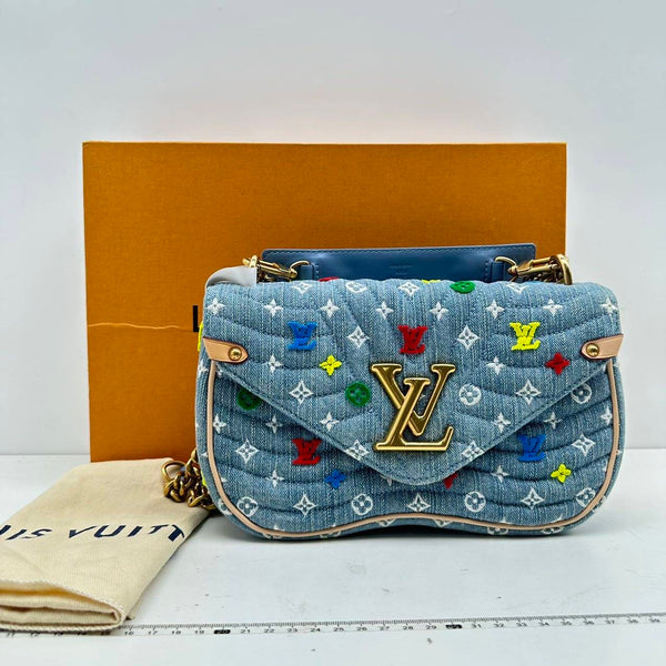 【TikTok Livestream】Louis Vuitton/LV New Wave MM Monogram Embroidered Denim Blue Crossbody