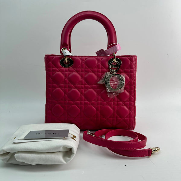 【TikTok Livestream】Dior/CD LadyDior Medium Hot Pink Shoulder Bag/Handbag