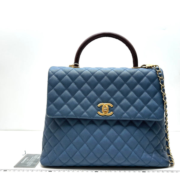 Chanel/CC Coco Handle Medium Caviar Navy Blue Shoulder Bag