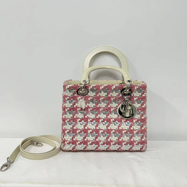 【TikTok Livestream】Dior/CD LadyDior Woven Leather Multicolor Tweed Limited Edition Shoulder Bag/Handbag