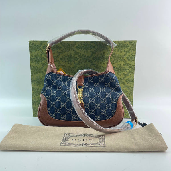 【TikTok Livestream】Gucci/GG Jackie 1961 Hobo Denim/Calfskin Blue/Brown Shoulder Bag