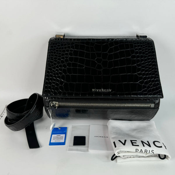 【TikTok Livestream】Givenchy Pandora Box Medium Croco Embossed Black Shoulder Bag