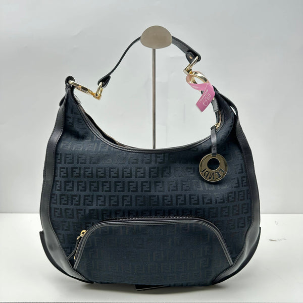 【TikTok Livestream】Fendi Zucchino Chef Hobo Canvas/Calfskin Blue/Black Handbag