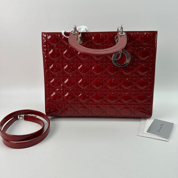 【TikTok Livestream】Dior/CD LadyDior Large Patent Red Cannage Quilted Shoulder Bag/Handbag